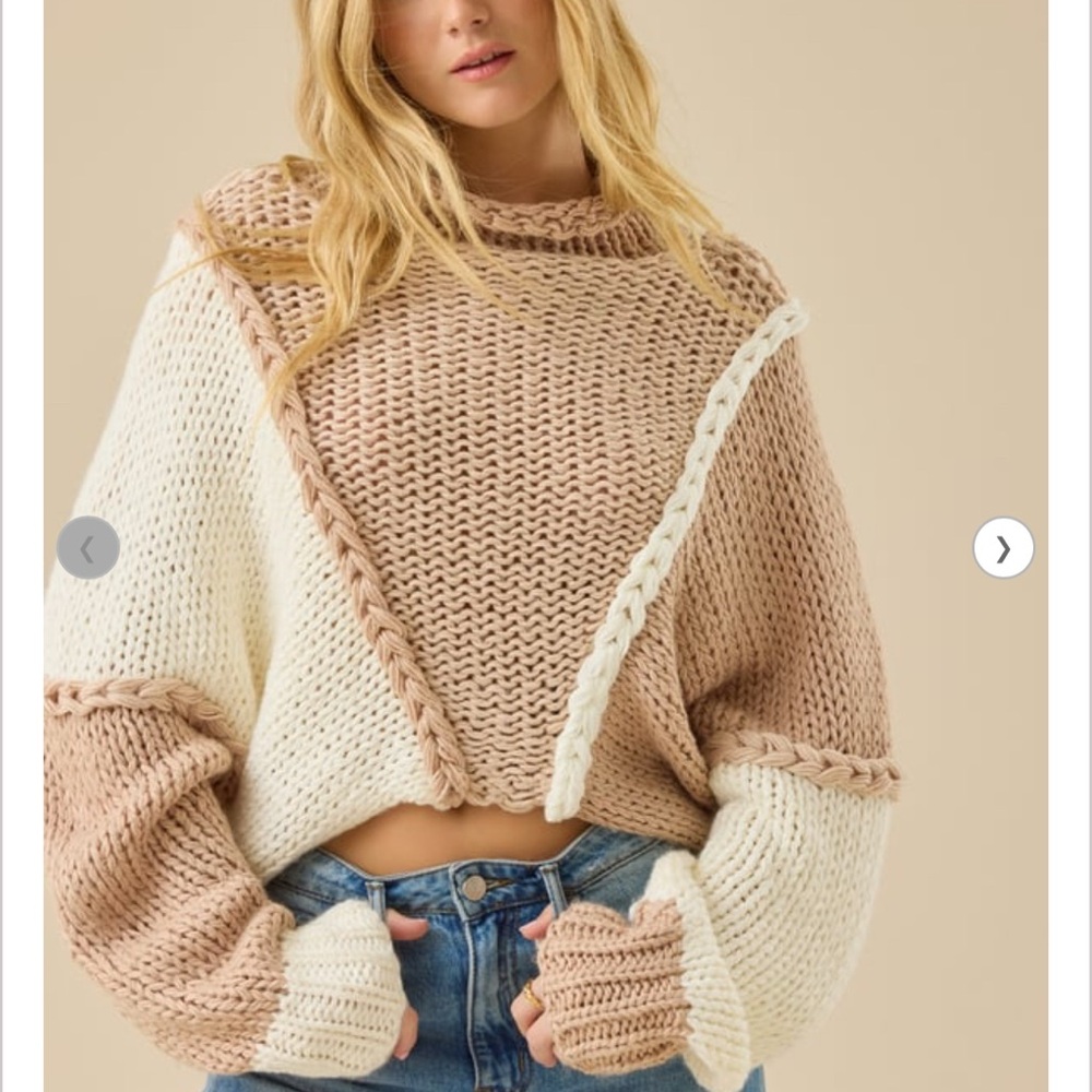 Altar'd State Cream and Tan Knit Sweater